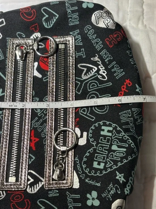 Coach Black Poppy Print Shoulder Bag or Wristlet with Metallic Trim - Picture 13 of 16